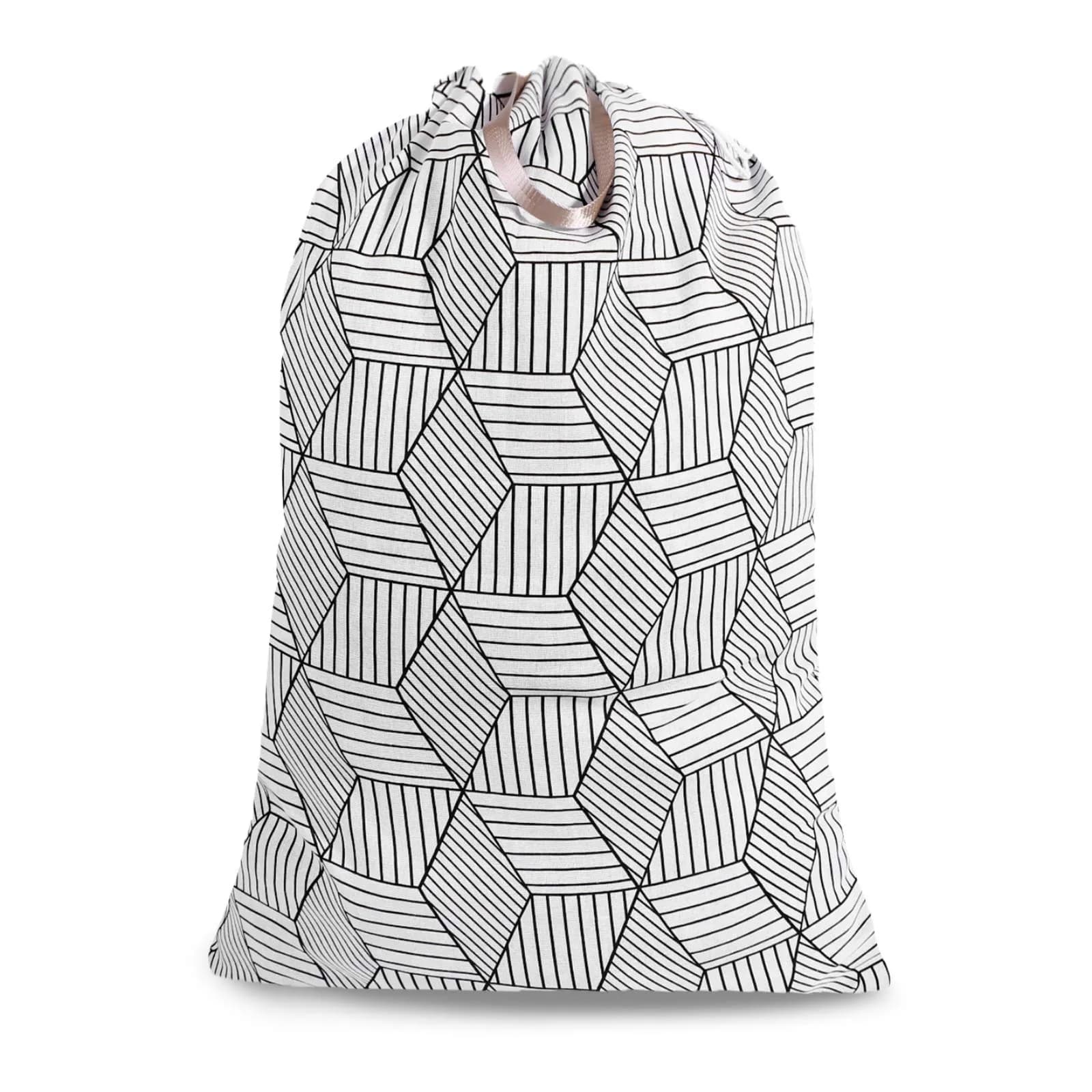 SANFERGE Heavy Duty Laundry Bag with Drawstring and Handle | Extra Large 28x40 Inch, Durable Rip-Stop Material, Foldable & Portable for Household & Travel — White Rhombus