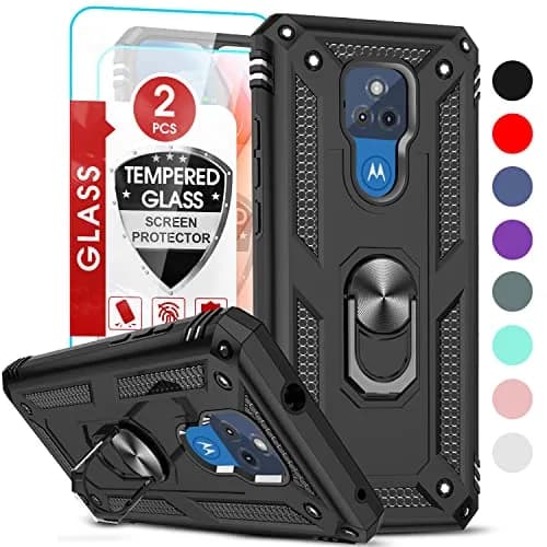 LeYi Heavy Duty Shockproof Case with Kickstand & 2 Screen Protectors for Moto G Play 2021 (Black) thumbnail 1