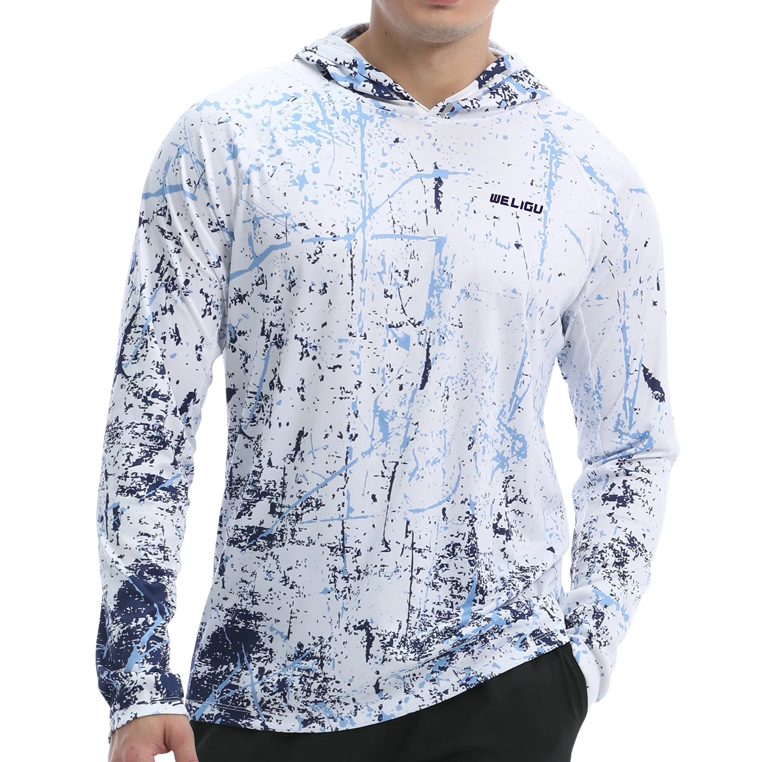 WELIGU Men's UPF 50+ Sun Protection Hoodie | Long Sleeve Water Sports Shirt, Lightweight & Quick Dry (0.272kg)