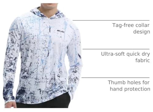 WELIGU Men's UPF 50+ Sun Protection Hoodie | Long Sleeve Water Sports Shirt, Lightweight & Quick Dry (0.272kg) thumbnail 4