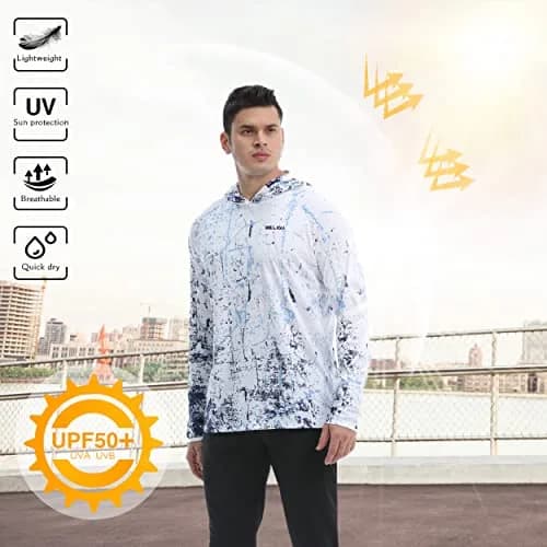 WELIGU Men's UPF 50+ Sun Protection Hoodie | Long Sleeve Water Sports Shirt, Lightweight & Quick Dry (0.272kg) thumbnail 5