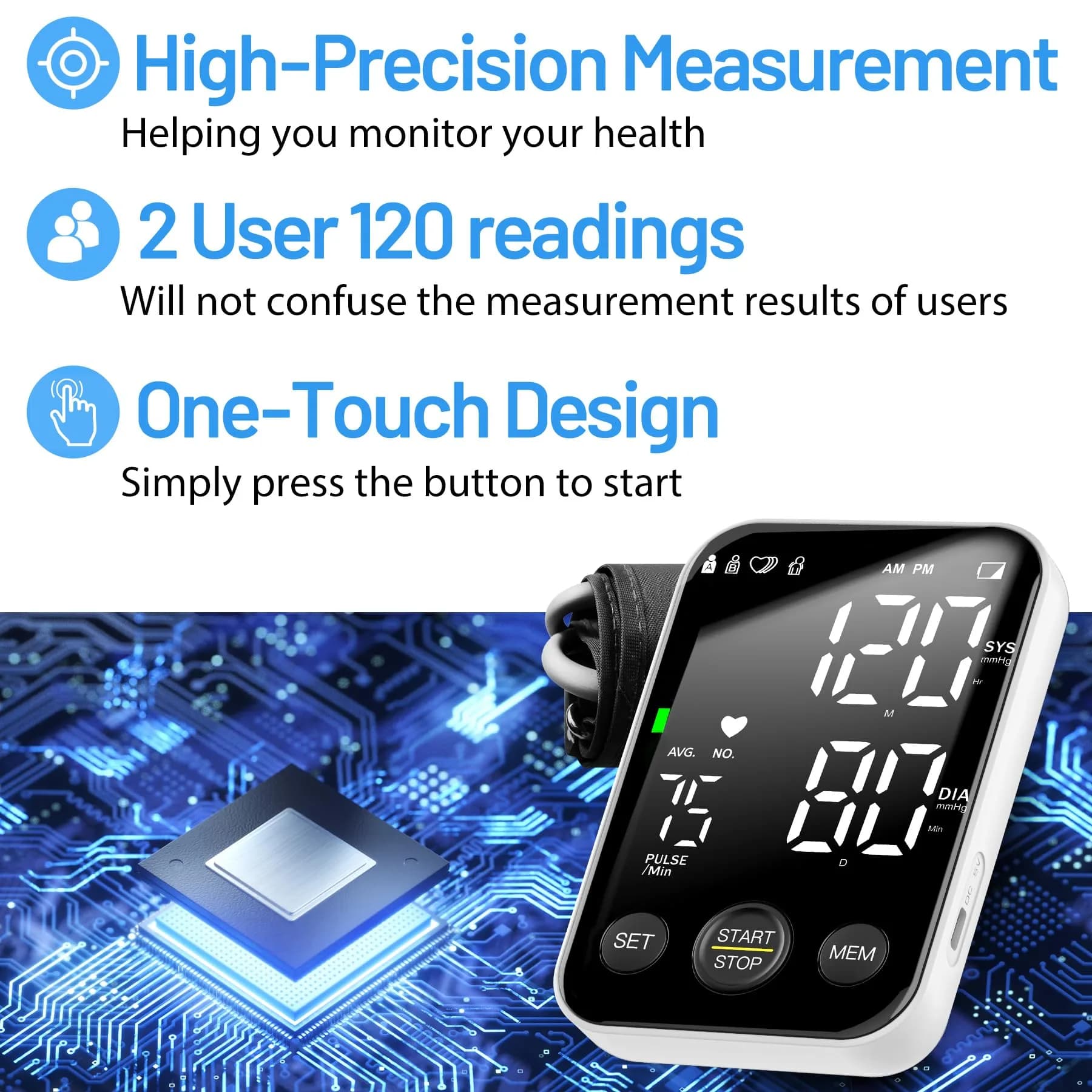 DOUHAO Blood Pressure Monitor Upper Arm Machine with 240 Memory & Backlight Display | Clinically Accurate Readings - view 2