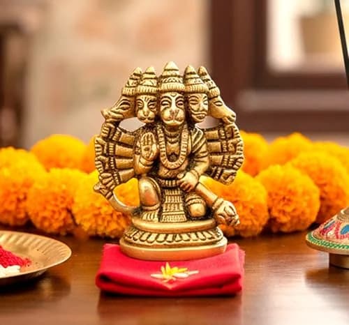 eSplanade Brass Panchmukhi Hanuman Idol Statue 6.5 cm (2.5 Inch) | Handmade Religious Sculpture for Home & Office thumbnail 1