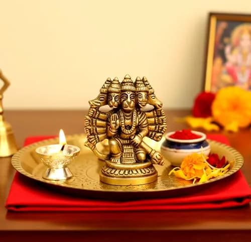 eSplanade Brass Panchmukhi Hanuman Idol Statue 6.5 cm (2.5 Inch) | Handmade Religious Sculpture for Home & Office thumbnail 2
