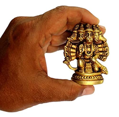 eSplanade Brass Panchmukhi Hanuman Idol Statue 6.5 cm (2.5 Inch) | Handmade Religious Sculpture for Home & Office thumbnail 3