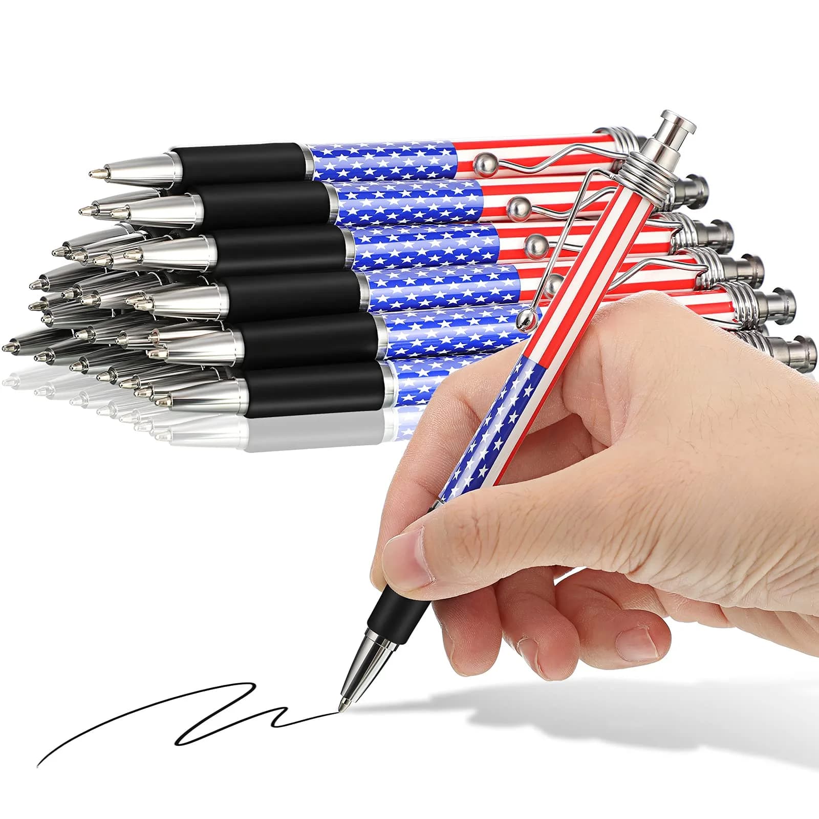 Tenare Patriotic American Flag Ballpoint Pen 128 Pack | Smooth Writing, 1.0mm Point, Red White Blue — 16-Pack