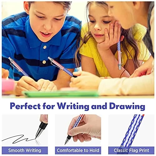 Tenare Patriotic American Flag Ballpoint Pen 16 Pack | Smooth Black Ink, 1.0mm Point, Red White Blue | Veteran & Independence Day Gift thumbnail 5