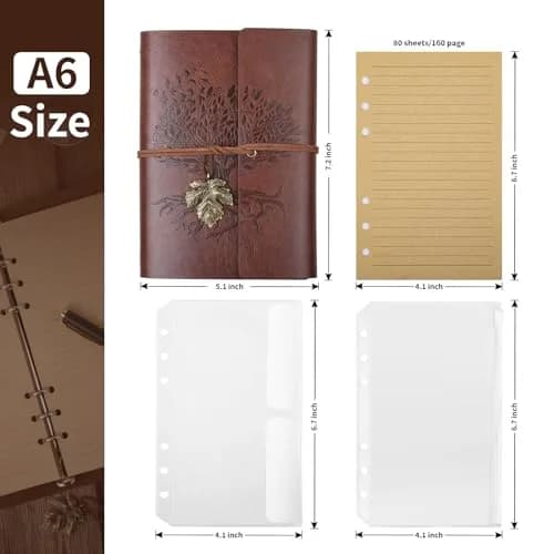 Billtigif Leather Journal Notebook 5.1"x7.2" | Refillable Vintage Journal with Pocket thumbnail 2