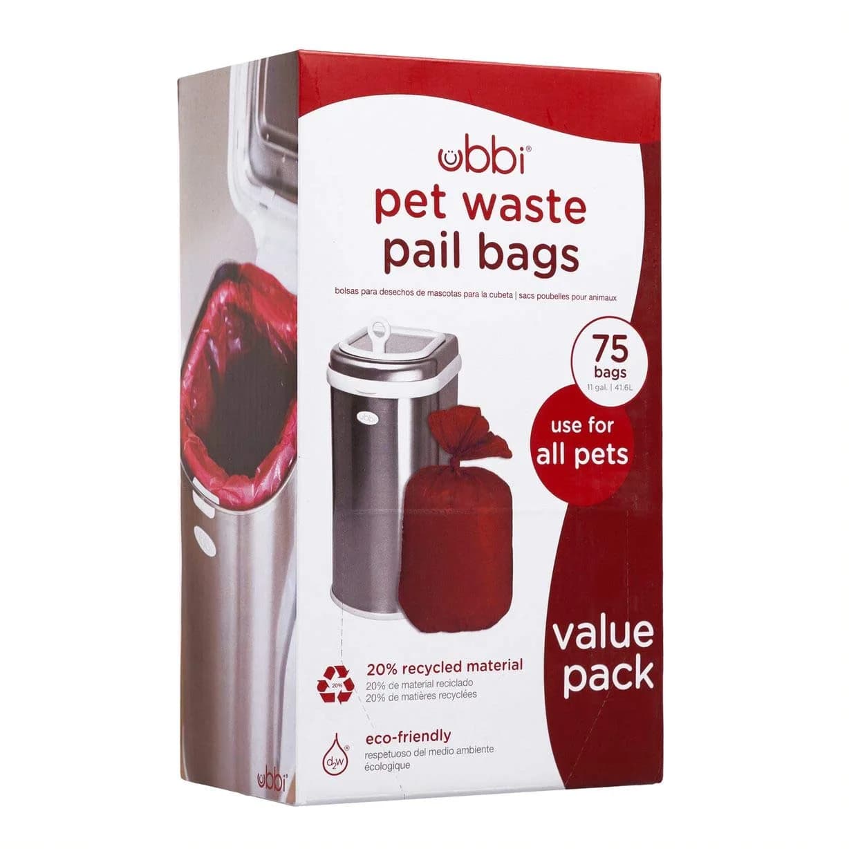Ubbi Pet Waste Pail Bags, 75 Count | Leak-Proof, 13-Gallon Capacity, Made with 20% Recycled Material — Pail Bags