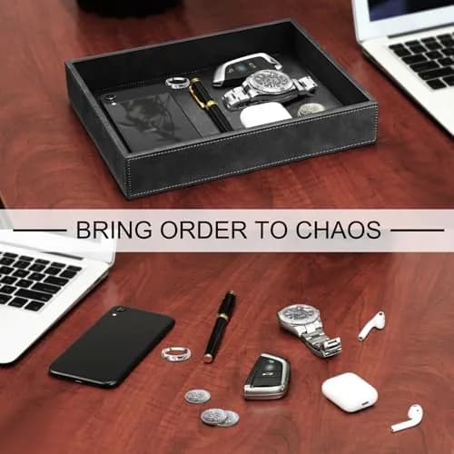 SITHON Valet Tray Desk Organizer PU Leather Catchall 26.5cm x 22cm x 5cm | Organizes Essentials Neatly thumbnail 6