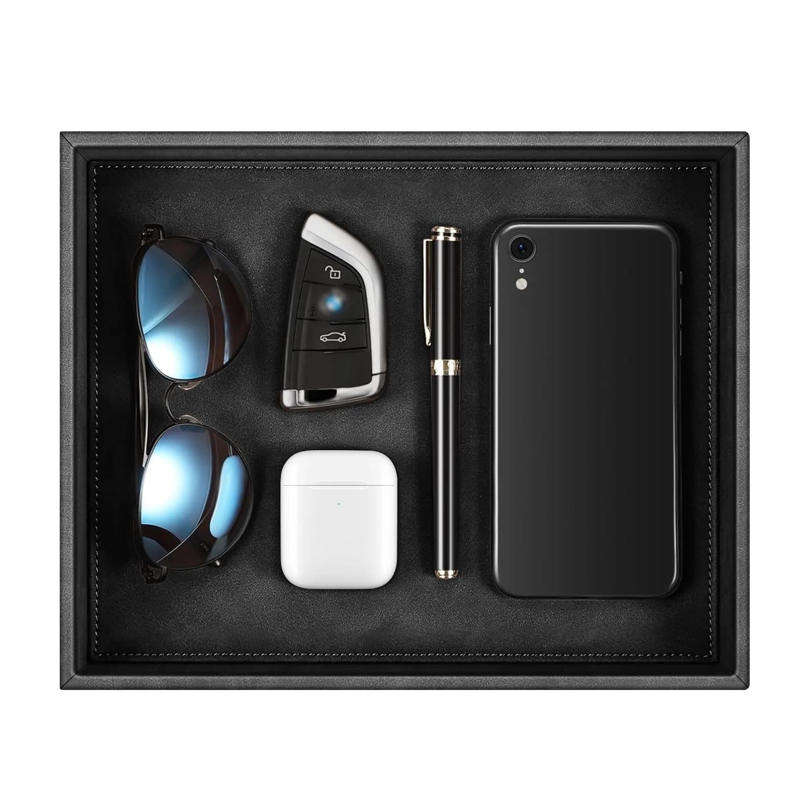 SITHON Valet Tray Desk Organizer PU Leather Catchall 26.5cm x 22cm x 5cm | Organizes Essentials Neatly - main product image