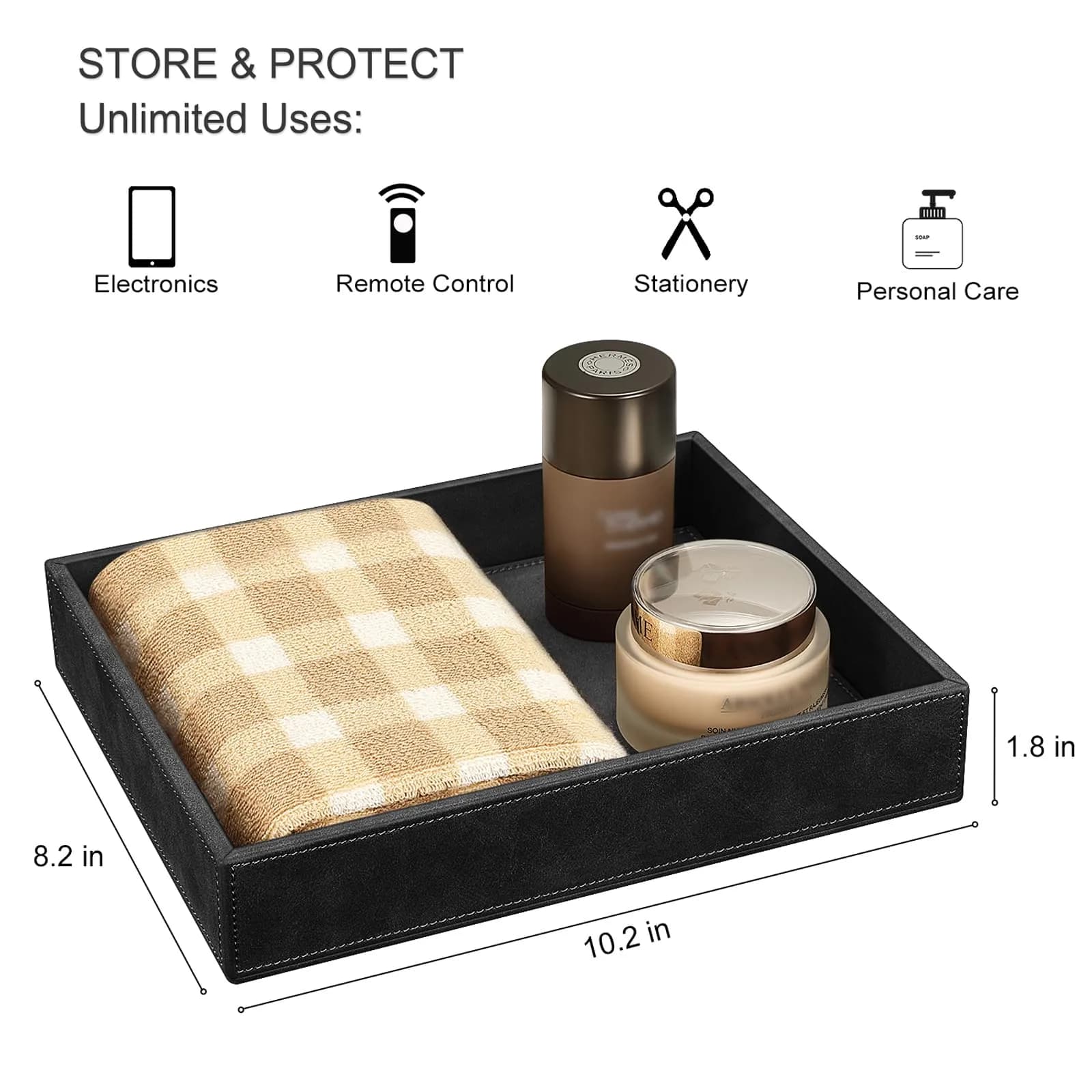 SITHON Valet Tray Desk Organizer PU Leather Catchall 26.5cm x 22cm x 5cm | Organizes Essentials Neatly - view 2