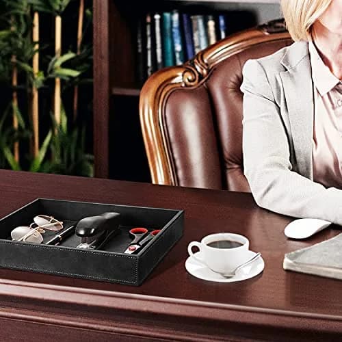 SITHON Valet Tray Desk Organizer PU Leather Catchall 26.5cm x 22cm x 5cm | Organizes Essentials Neatly thumbnail 3