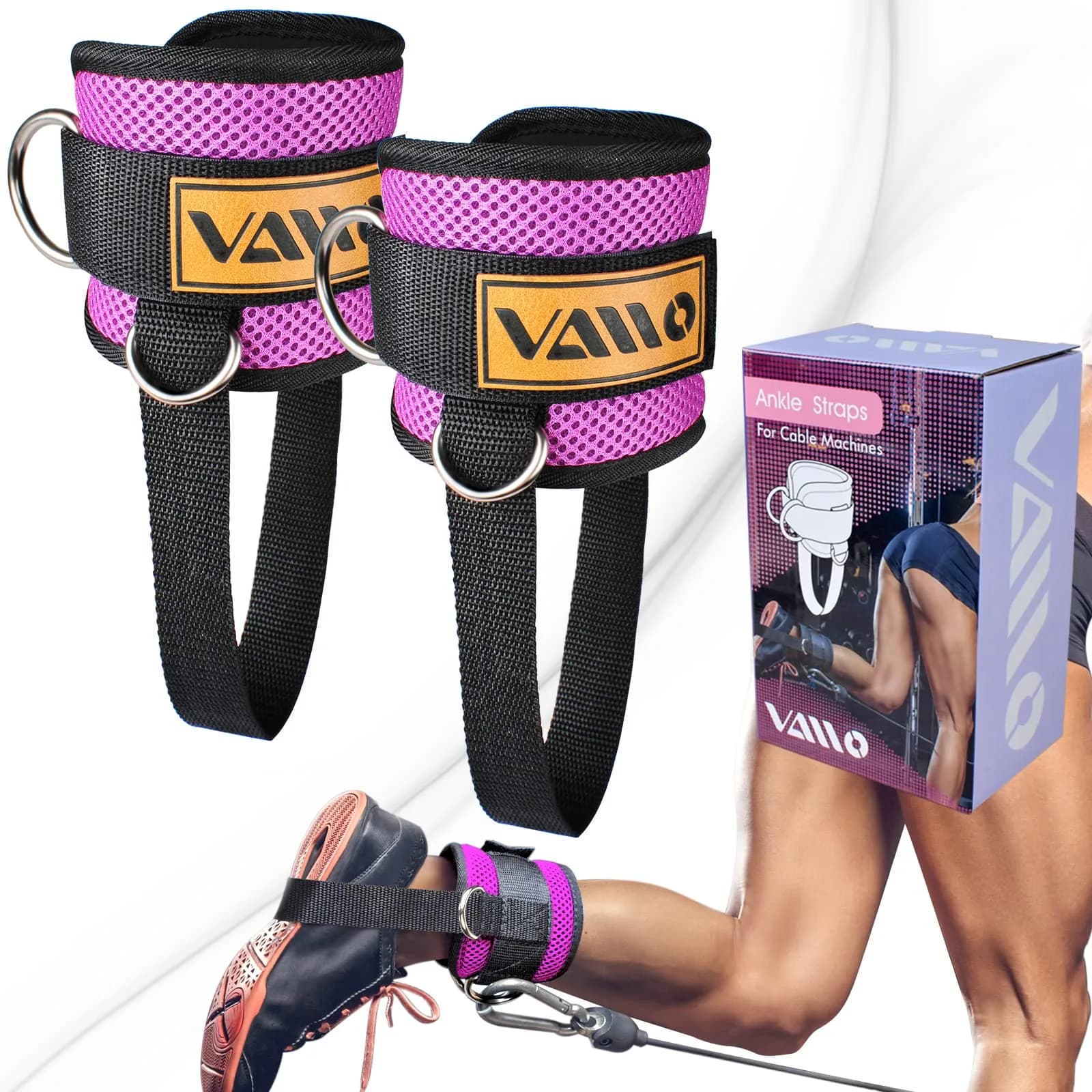 VAIIO Purple Ankle Straps for Cable Machines, 220g (7.76 oz) Pair | Adjustable Comfort Fit Nylon — Purple