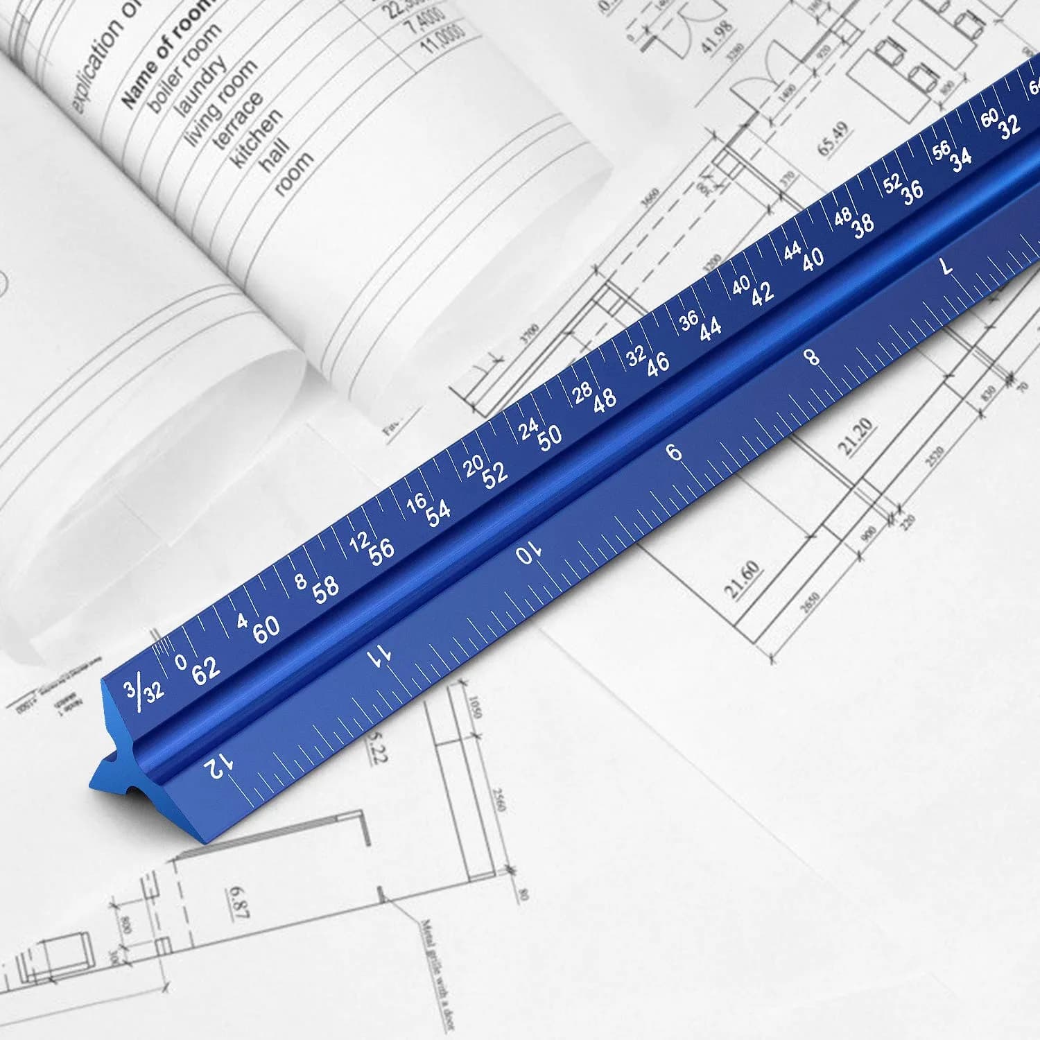 Hutou 12" Architectural Scale Ruler Aluminum Blue | Precision Drafting Tool - view 5