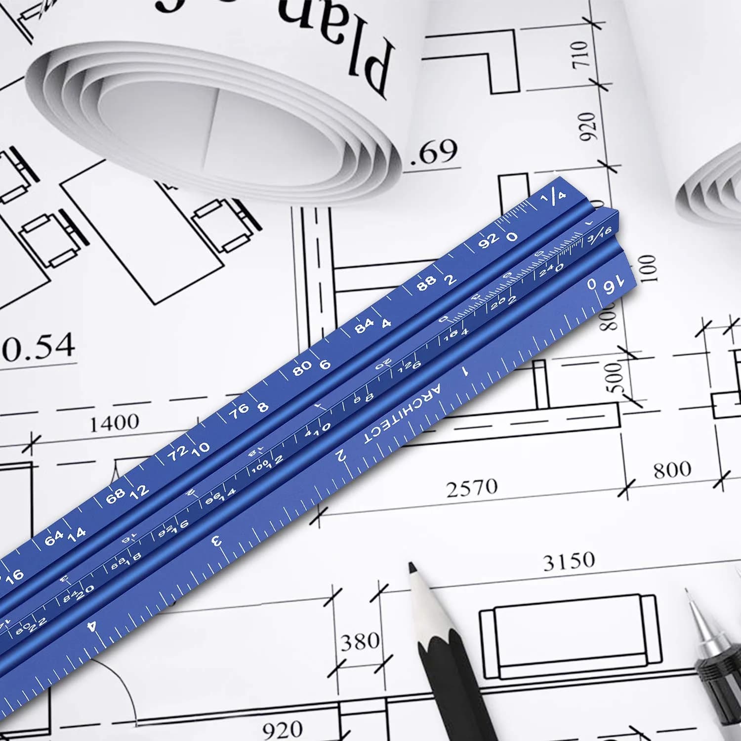 Hutou 12" Architectural Scale Ruler Aluminum Blue | Precision Drafting Tool - view 6