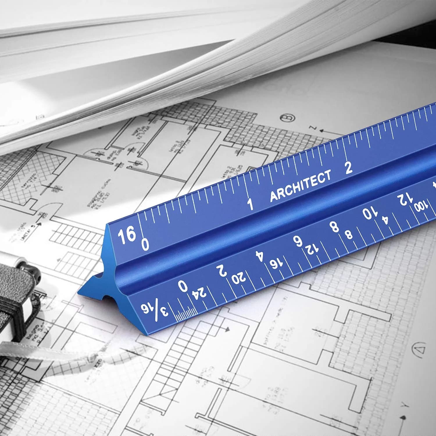 Hutou 12" Architectural Scale Ruler Aluminum Blue | Precision Drafting Tool - view 7