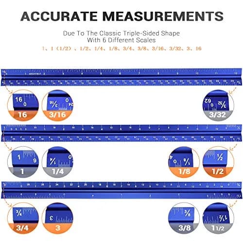 Hutou 12" Architectural Scale Ruler Aluminum Blue | Precision Drafting Tool thumbnail 3