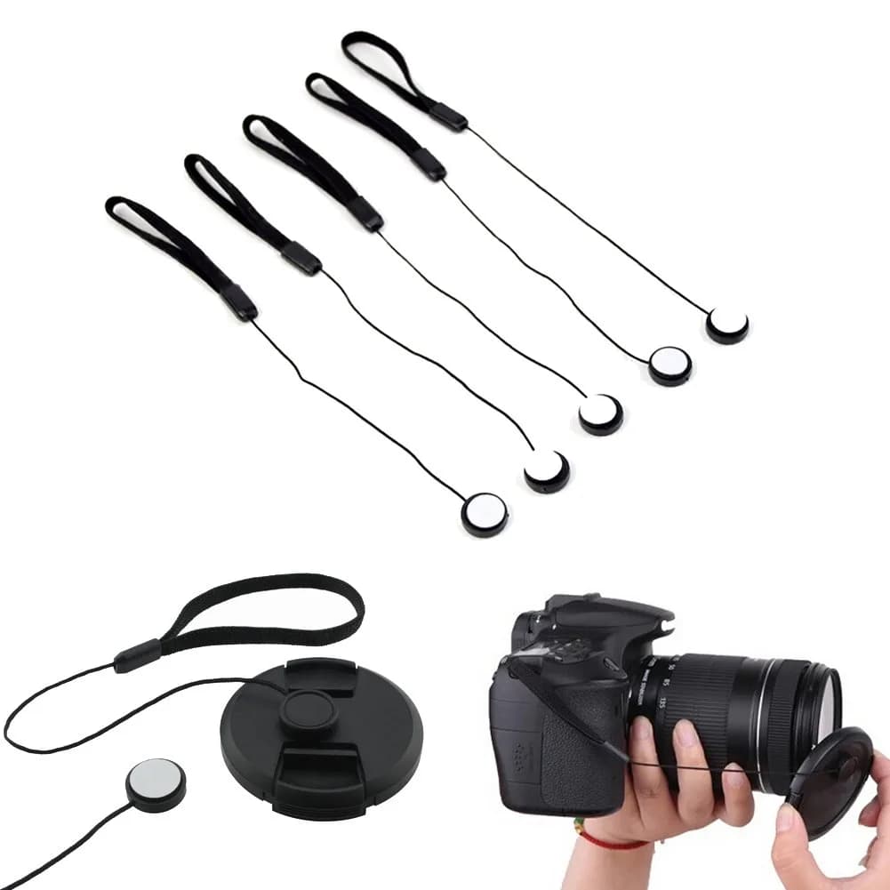 VizGiz Lens Cap Keeper Lanyard 23cm Black | Anti-Lost Self-Adhesive for DSLR Cameras — Black