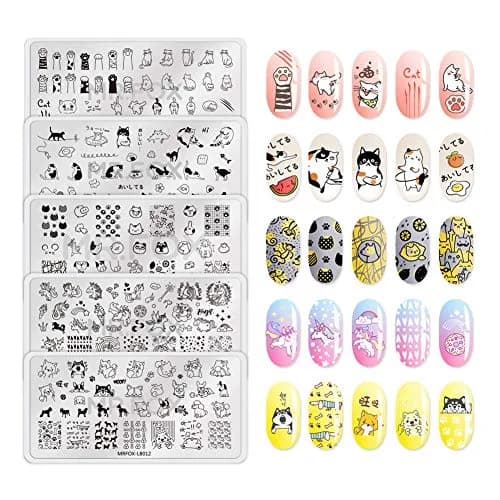 MR.FOX 5 pcs Nail Printing Board Set with Cat, Unicorn & Puppy Patterns | Reusable Stainless Steel Templates for DIY Nail Art thumbnail 1