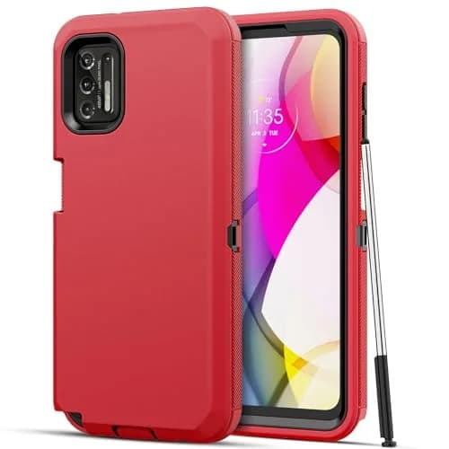 Jiunai Heavy Duty Shockproof Case for Moto G Stylus 2021 | Red, 3-Piece Armor Hybrid with Dust Plug thumbnail 1