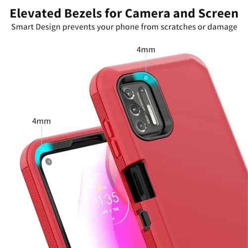 Jiunai Heavy Duty Shockproof Case for Moto G Stylus 2021 | Red, 3-Piece Armor Hybrid with Dust Plug thumbnail 5