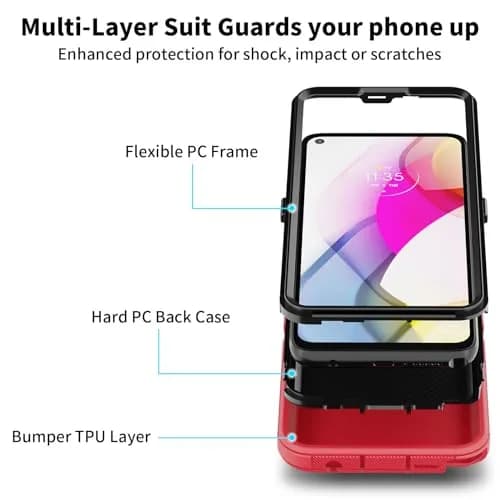 Jiunai Heavy Duty Shockproof Case for Moto G Stylus 2021 | Red, 3-Piece Armor Hybrid with Dust Plug thumbnail 3
