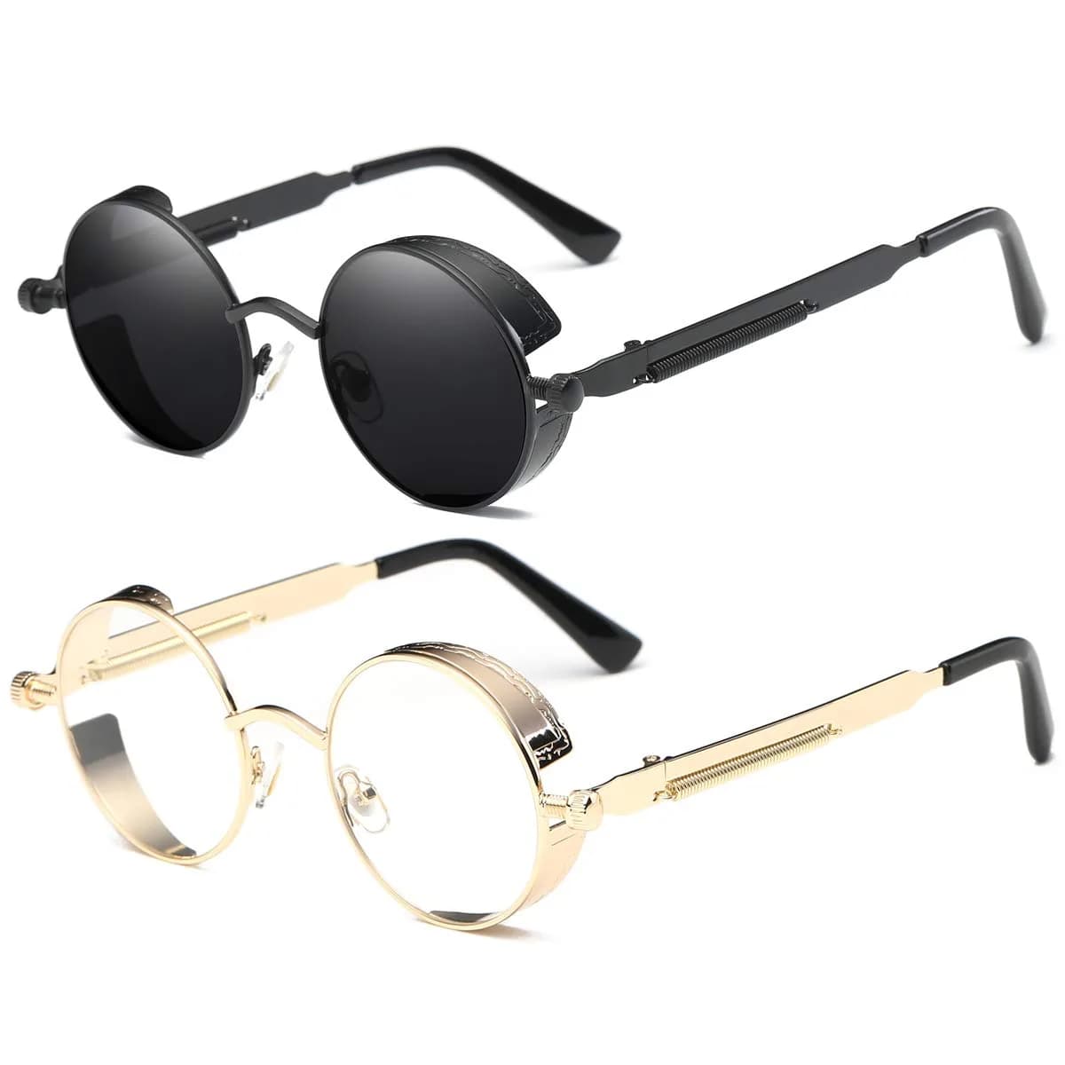 Dollger Vintage Steampunk Round Sunglasses 2 Pairs Pack | UV400 Protection for Men & Women - main product image