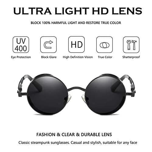 Dollger Vintage Steampunk Round Sunglasses 2 Pairs Pack | UV400 Protection for Men & Women thumbnail 4