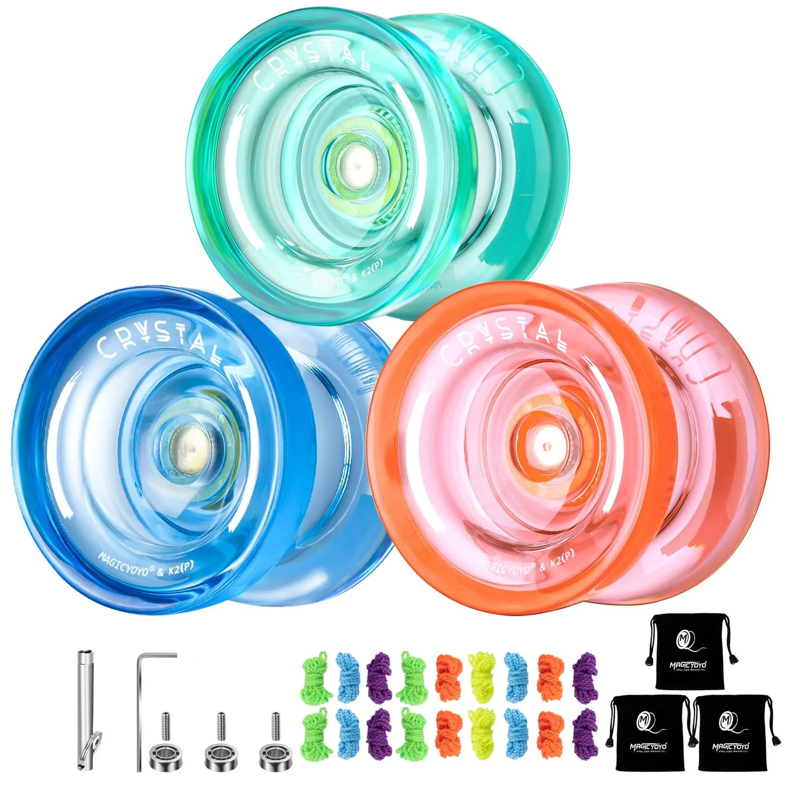 MAGICYOYO K2 Professional Crystal Yoyo 3-Pack | Responsive & Unresponsive Dual-Purpose Yo-yo Set — K2 Green+Blue+Orange
