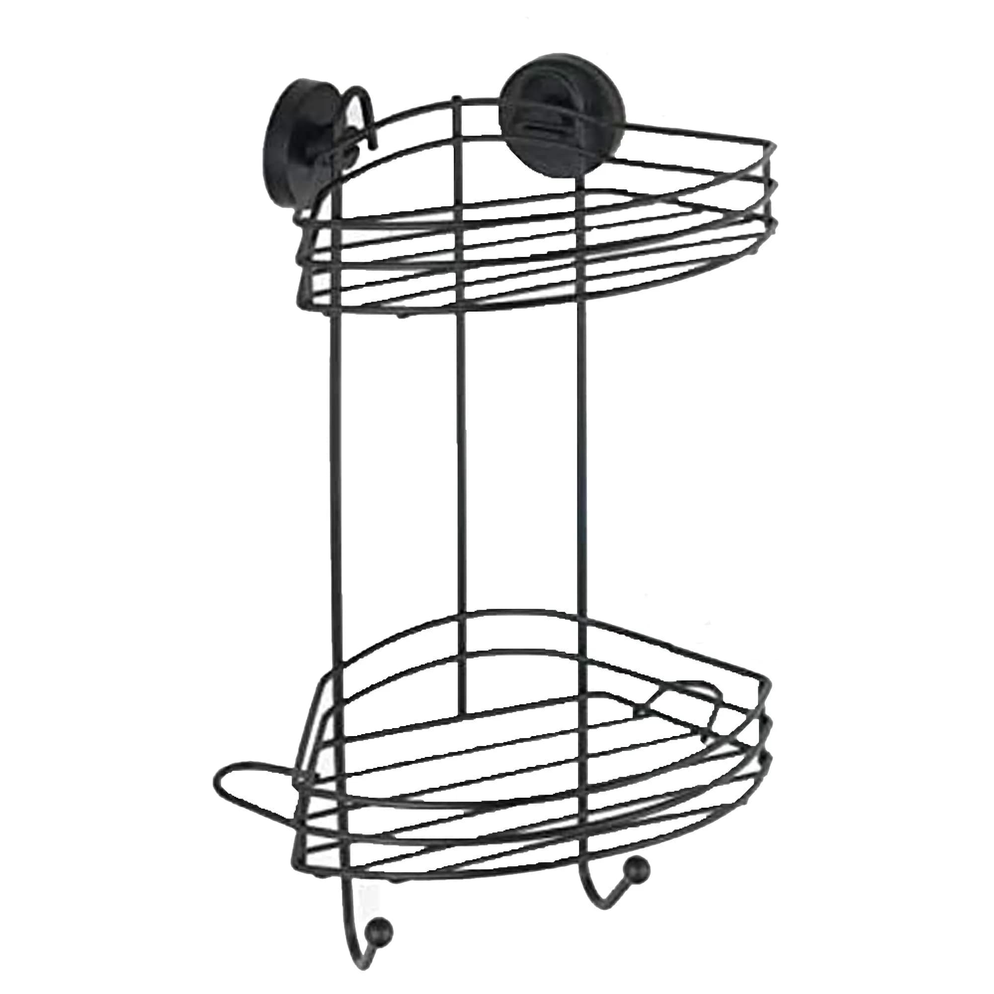 WENKO Vacuum-Loc Corner Shelf 2 Tier Black 23 x 43 x 21 cm | Mounts Without Drilling, Holds 33kg — Black