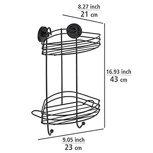 WENKO Vacuum-Loc Corner Shelf 2 Tier Black 23 x 43 x 21 cm | Mounts Without Drilling, Holds 33kg thumbnail 5