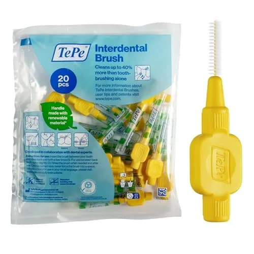 TePe Interdental Brush Original Yellow 0.8 mm (20-Pack) | Plaque Removal for Large Gaps thumbnail 1