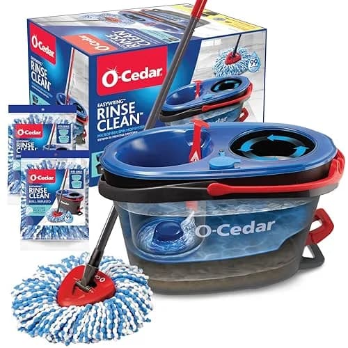 O-Cedar RinseClean Spin Mop & Bucket System with 3 Microfiber Heads | Cleans with Clean Water, Removes 99% Bacteria thumbnail 1