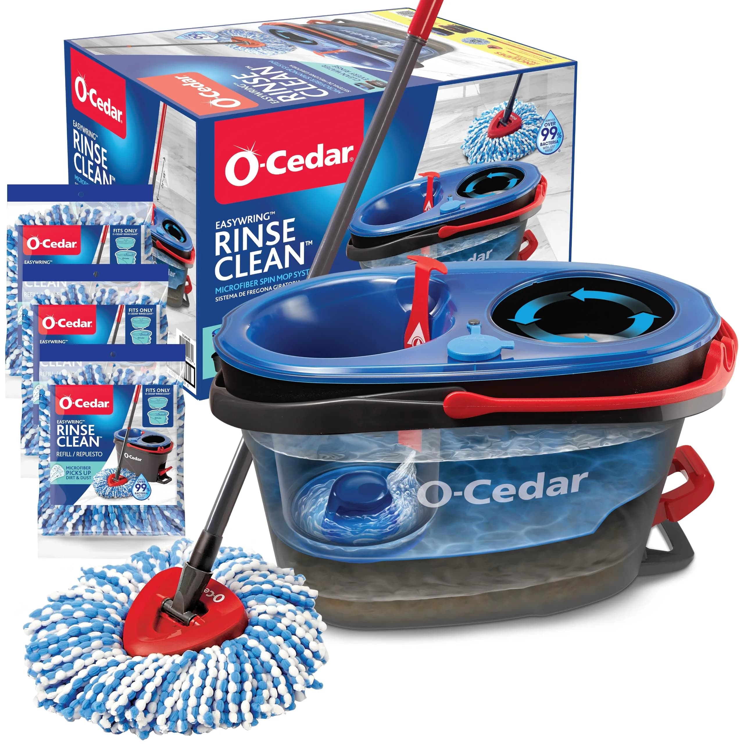 O-Cedar EasyWring RinseClean Microfiber Spin Mop & Bucket System with 3 Extra Refills, Grey - main product image
