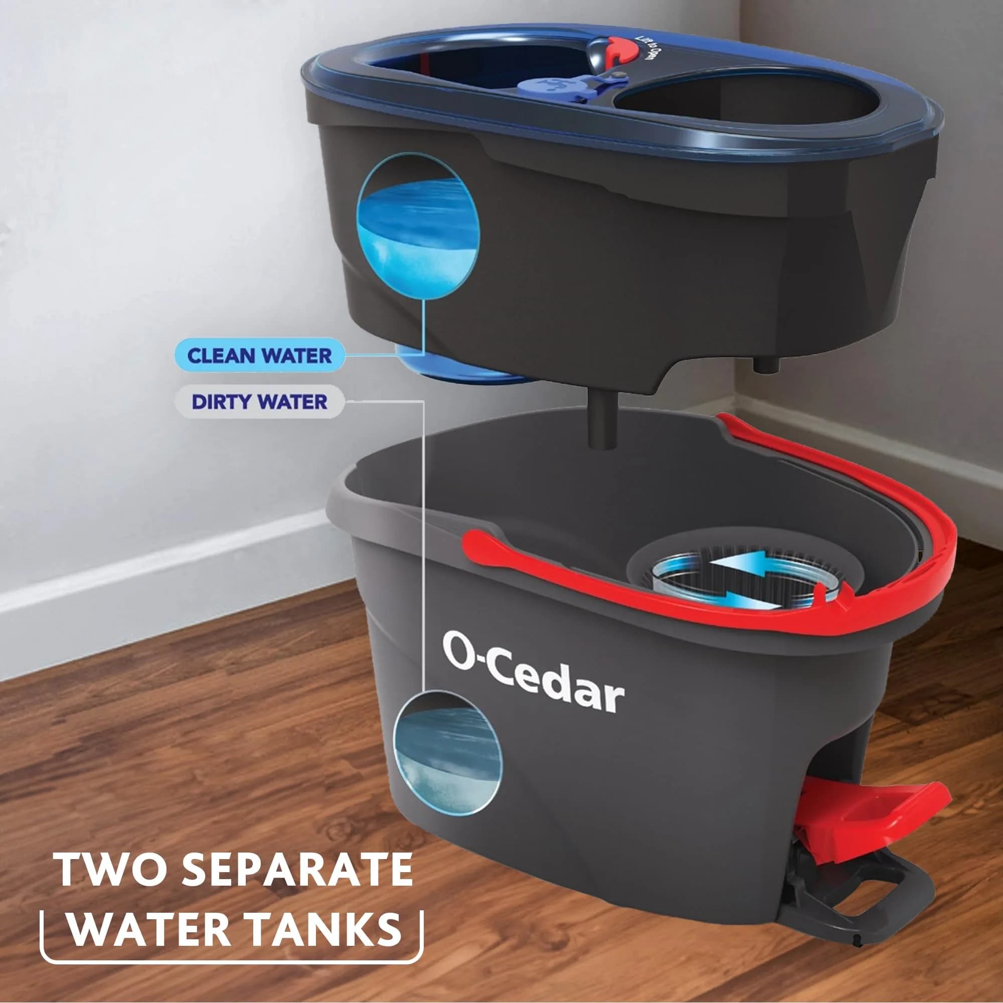 O-Cedar RinseClean Spin Mop & Bucket System with 3 Extra Microfiber Refills | Patented Dual-Chamber Cleaning Technology - view 2