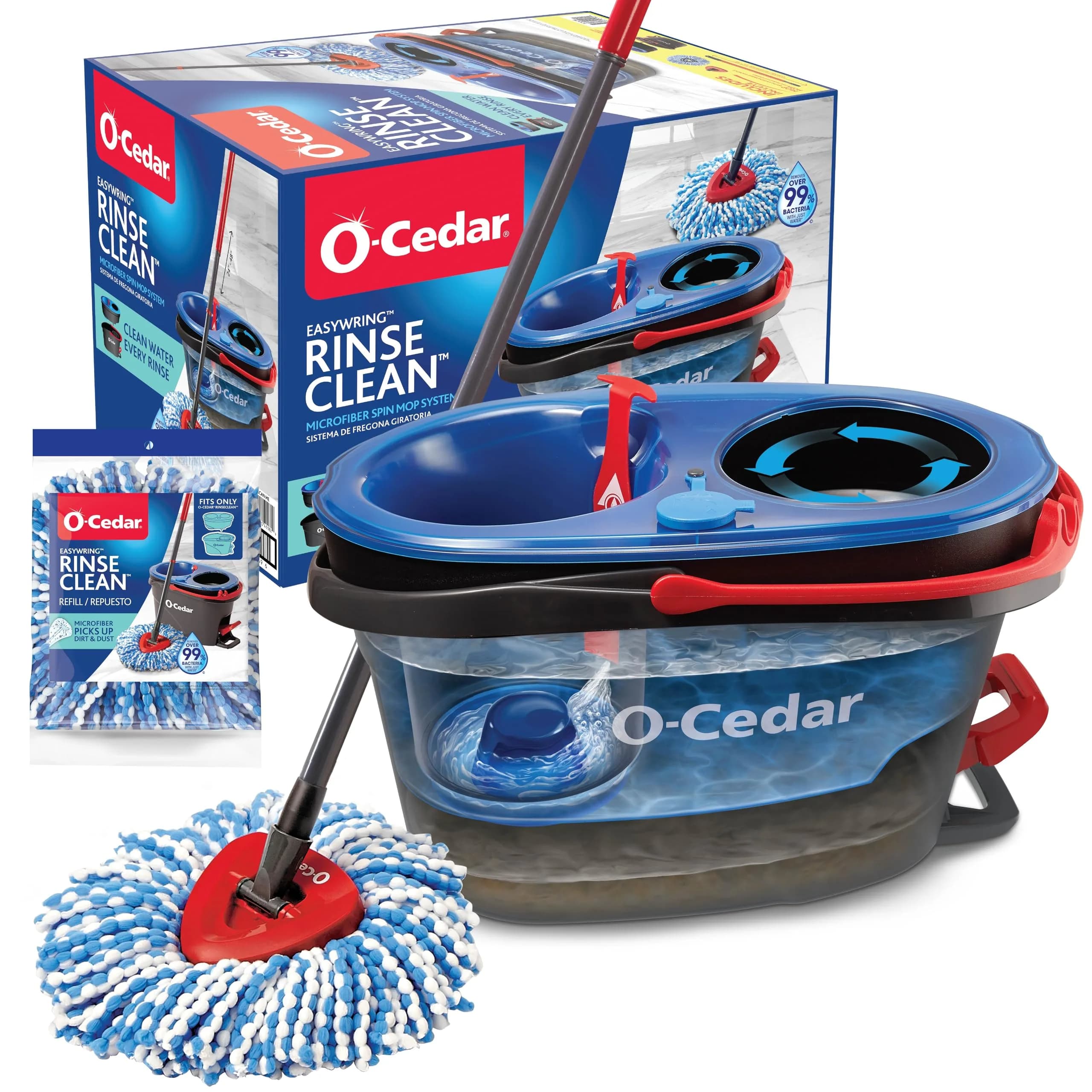 O-Cedar RinseClean Spin Mop & Bucket System with 2 Microfiber Mop Heads | Patented Dual-Chamber Technology - main product image