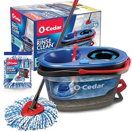 O-Cedar RinseClean Spin Mop & Bucket System with 2 Microfiber Mop Heads | Cleans with Clean Water | Removes 99% of Bacteria thumbnail 1