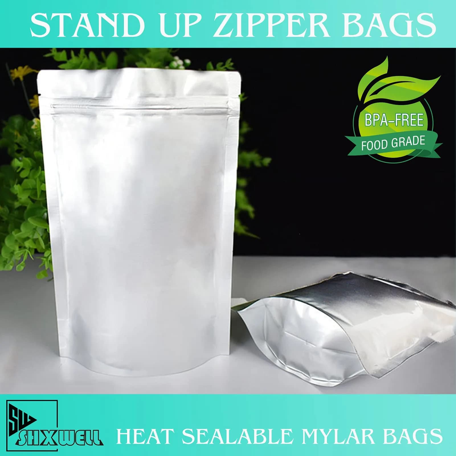 SHXWELL 1 Gallon Mylar Bags 25.4cm x 35.6cm (10"x14") | 50 Count Extra Thick 10 Mil Stand-Up Zipper Pouches for Long Term Food Storage thumbnail 7