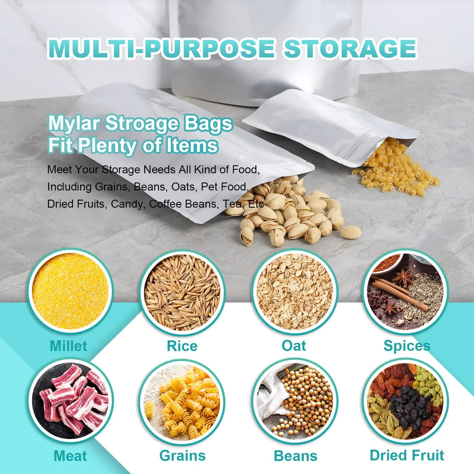 SHXWELL 1 Gallon Mylar Bags 25.4cm x 35.6cm (10"x14") | 50 Count Extra Thick 10 Mil Stand-Up Zipper Pouches for Long Term Food Storage thumbnail 4