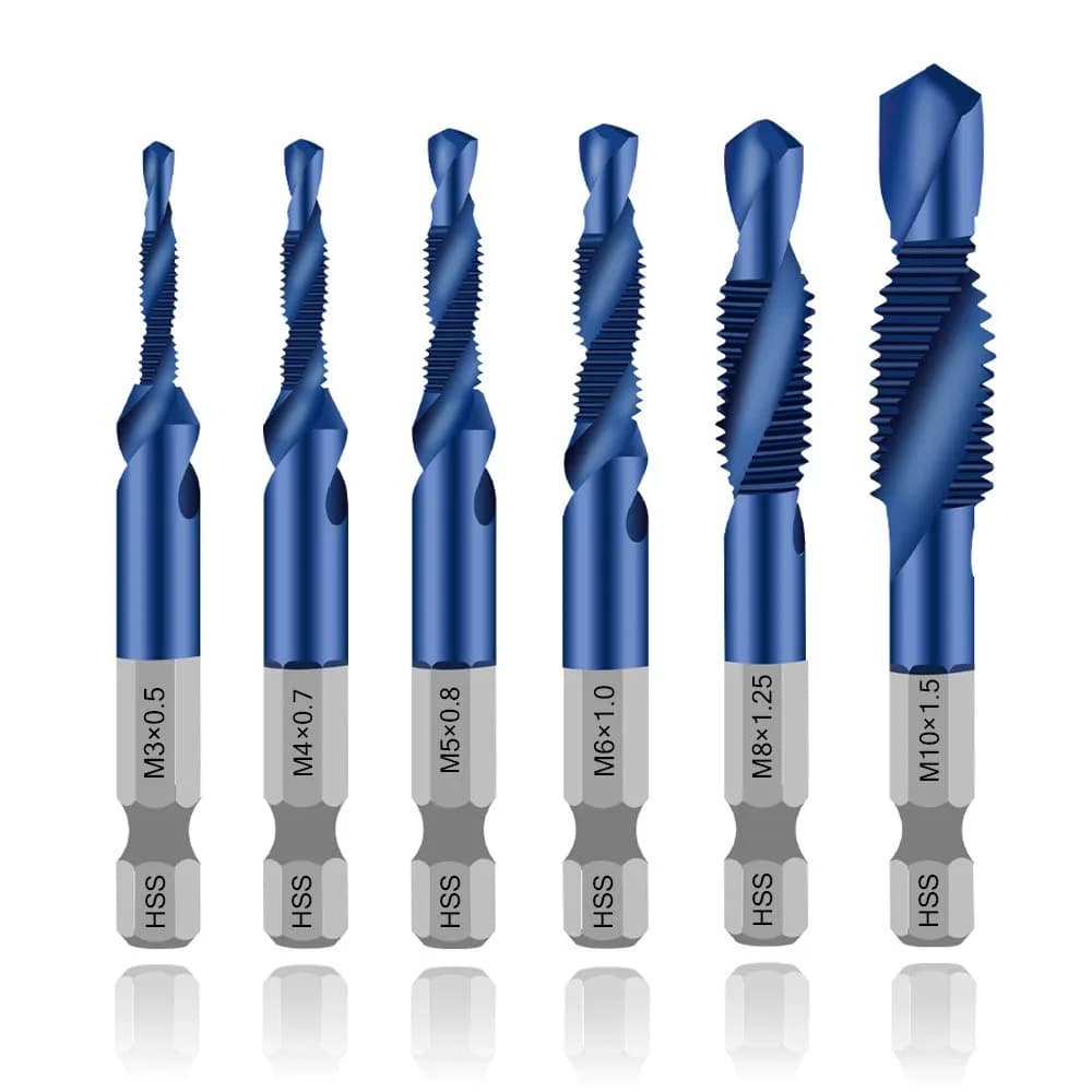 ASDTODW Combination Drill & Taps Bit Set M3-M10 Hex Shank | 6-Piece Metric Threading Tool Set - main product image