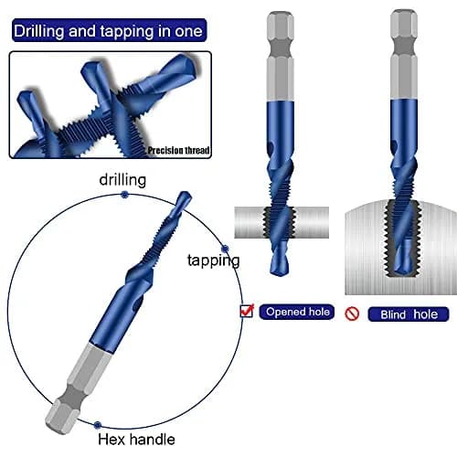 ASDTODW Combination Drill & Taps Bit Set M3-M10 Hex Shank | 6-Piece Metric Threading Tool Set thumbnail 4