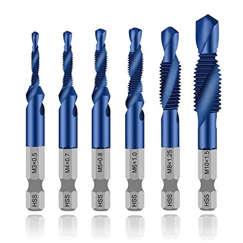 ASDTODW Combination Drill & Taps Bit Set M3-M10 Hex Shank | 6-Piece Metric Threading Tool Set thumbnail 1