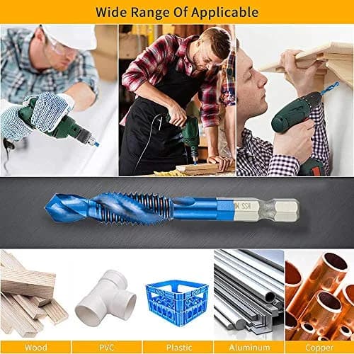 ASDTODW Combination Drill & Taps Bit Set M3-M10 Hex Shank | 6-Piece Metric Threading Tool Set thumbnail 7