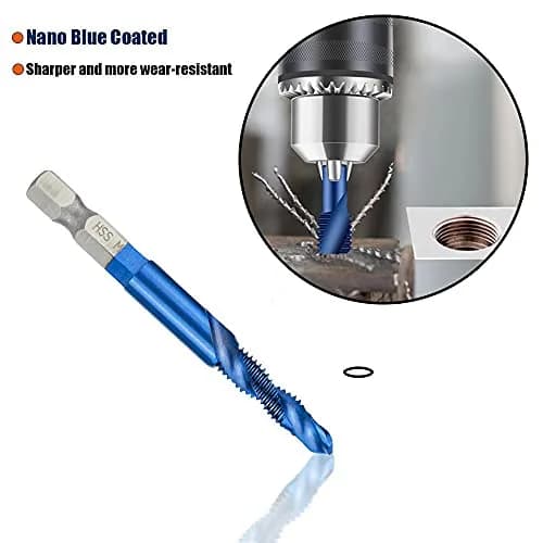 ASDTODW Combination Drill & Taps Bit Set M3-M10 Hex Shank | 6-Piece Metric Threading Tool Set thumbnail 3