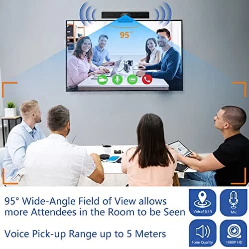 PolaTab Conference Room Camera, 3-in-1, 1080p Full HD Webcam with Microphone and Speaker, USB Plug and Play, Wide Angle Video Conference Camera for Desktop, Laptop, Mac, PC (Black) thumbnail 5