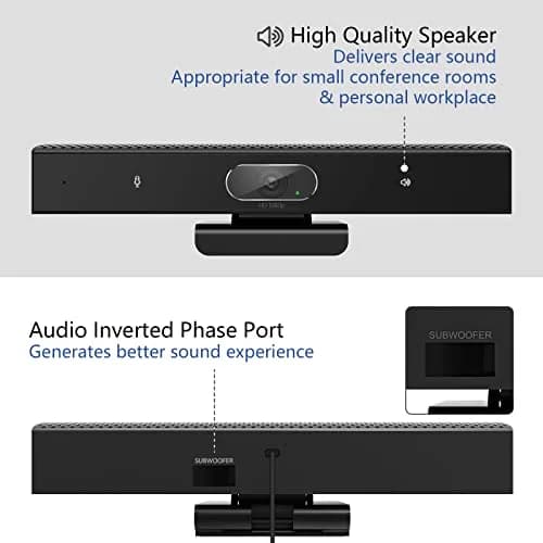 PolaTab Conference Room Camera, 3-in-1, 1080p Full HD Webcam with Microphone and Speaker, USB Plug and Play, Wide Angle Video Conference Camera for Desktop, Laptop, Mac, PC (Black) thumbnail 6