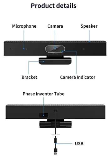 PolaTab Conference Room Camera, 3-in-1, 1080p Full HD Webcam with Microphone and Speaker, USB Plug and Play, Wide Angle Video Conference Camera for Desktop, Laptop, Mac, PC (Black) thumbnail 8