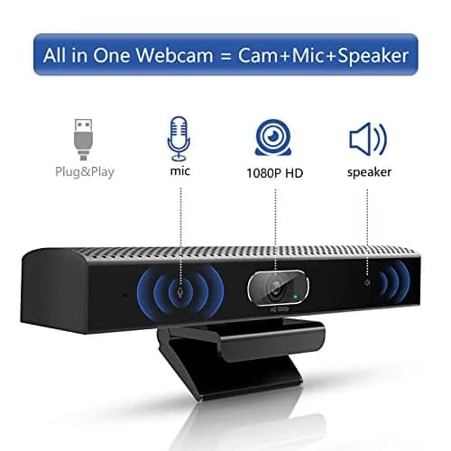 PolaTab Conference Room Camera, 3-in-1, 1080p Full HD Webcam with Microphone and Speaker, USB Plug and Play, Wide Angle Video Conference Camera for Desktop, Laptop, Mac, PC (Black) thumbnail 2