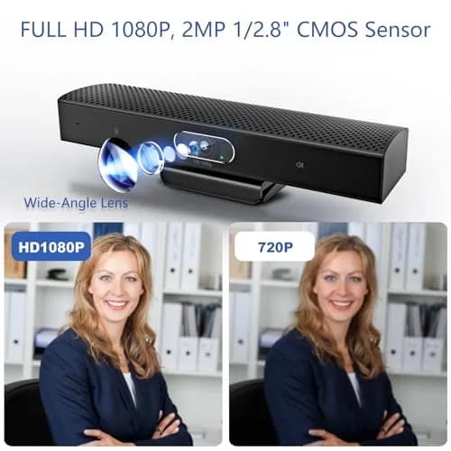 PolaTab Conference Room Camera, 3-in-1, 1080p Full HD Webcam with Microphone and Speaker, USB Plug and Play, Wide Angle Video Conference Camera for Desktop, Laptop, Mac, PC (Black) thumbnail 3